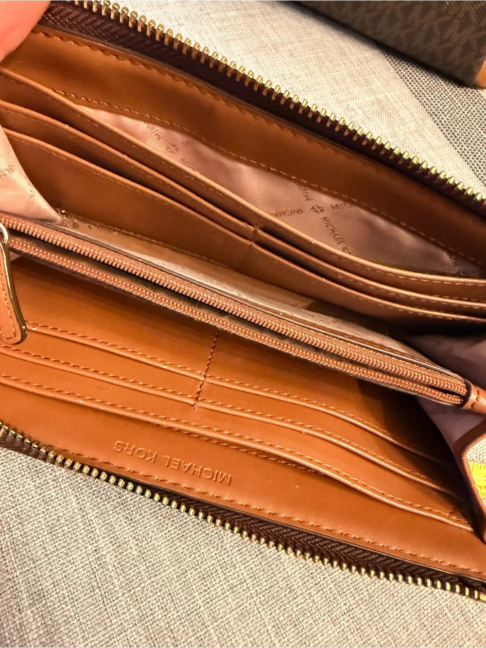 Michael Kors Chocolate Brown MK Signature Zip-Around Wallet with Gold Logo